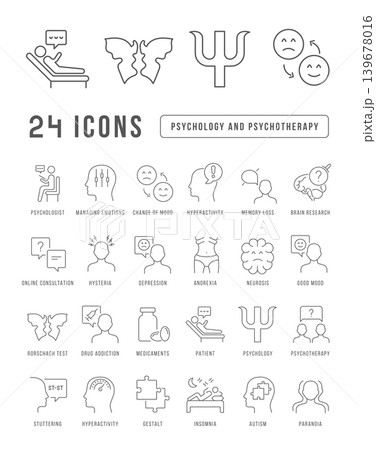 Set of linear icons of Psychology and Psychotherapy Set of linear icons of Psychology and Psychotherapy 139678016
