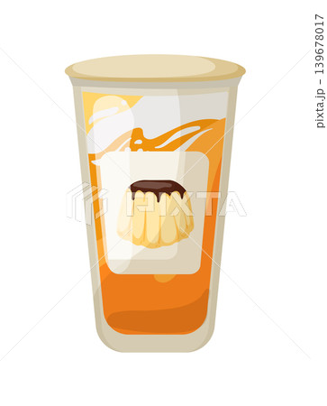 Cartoon vector illustration of a pudding flavored drink in a plastic cup isolated on a white background. 139678017