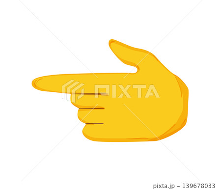 Flat vector illustration of a yellow hand pointing left. Gesture icon for direction, navigation, instruction, interface action, or highlighting an object. Flat vector illustration of a yellow hand pointing left. Gesture icon for direction, navigation, instruction, interface action, or highlighting an object. 139678033