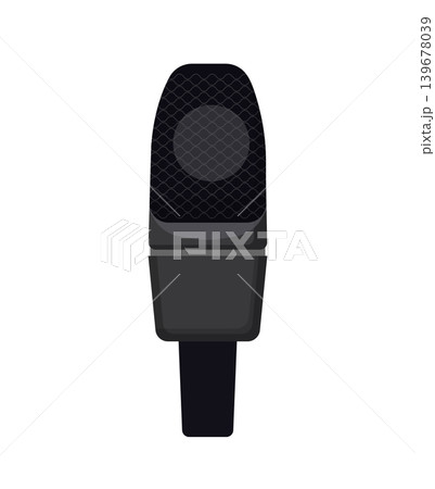 Vector illustration of a portable black microphone with rectangular grille. Simple audio device icon for singing, recording, broadcasting, and speech. 139678039