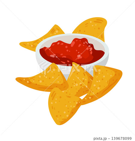Cartoon vector illustration of nachos with ketchup sauce isolated on a white background for fast food snack design. Cartoon vector illustration of nachos with ketchup sauce isolated on a white background for fast food snack design. 139678099