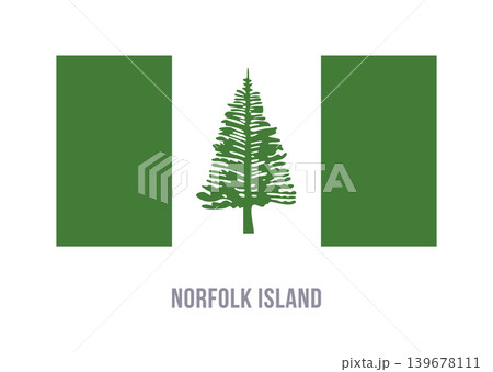 Flat vector illustration of the Norfolk Island flag with green side panels and central pine tree for island territory symbol design. Flat vector illustration of the Norfolk Island flag with green side panels and central pine tree for island territory symbol design. 139678111