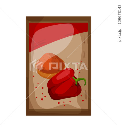 Cartoon vector illustration of a paprika spice package isolated on a white background for seasoning product design. Cartoon vector illustration of a paprika spice package isolated on a white background for seasoning product design. 139678142