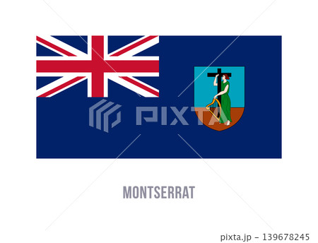 Flat vector illustration of the Montserrat flag with blue field, union canton, and shield emblem for territory symbol design. 139678245