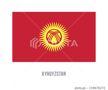 Flat vector illustration of the Kyrgyzstan national flag isolated on a white background for geography and travel design. Flat vector illustration of the Kyrgyzstan national flag isolated on a white background for geography and travel design. 139678272