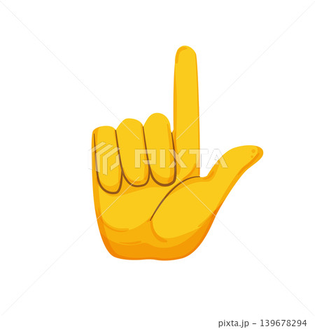 Vector illustration of a yellow hand showing a love gesture. Flat icon for sign language, affection, support, music culture, or expressive communication. Vector illustration of a yellow hand showing a love gesture. Flat icon for sign language, affection, support, music culture, or expressive communication. 139678294