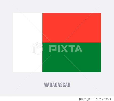 Flat vector illustration of the Madagascar national flag isolated on a white background for geography and travel design. Flat vector illustration of the Madagascar national flag isolated on a white background for geography and travel design. 139678304