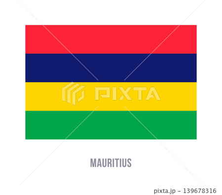 Flat vector illustration of the Mauritius national flag isolated on a white background for geography and travel design. Flat vector illustration of the Mauritius national flag isolated on a white background for geography and travel design. 139678316