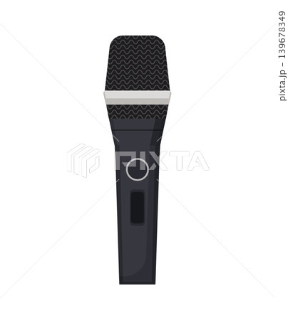 Vector illustration of a modern handheld microphone with round button. Audio device icon for singing, recording, speaking, broadcasting, and stage use. Vector illustration of a modern handheld microphone with round button. Audio device icon for singing, recording, speaking, broadcasting, and stage use. 139678349