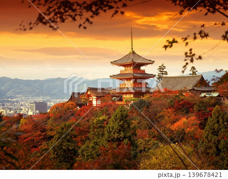 japanese temple with sunrise japanese temple with sunrise 139678421