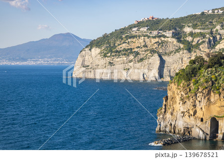 Sorrento coastline with Mount Vesuvius in Italy Sorrento coastline with Mount Vesuvius in Italy 139678521