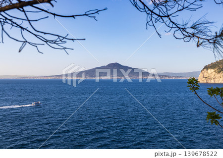 Sorrento coastline with Mount Vesuvius in Italy 139678522