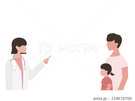女の子と父親・指差し説明をする女医のベクターイラスト素材 139678700