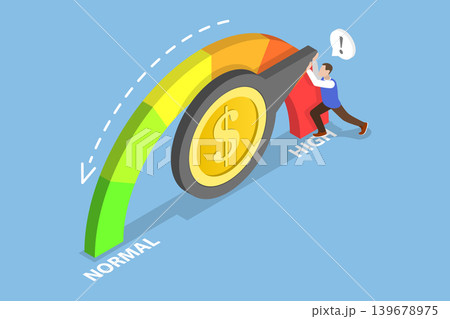 3D Isometric Flat Vector Illustration of Inflation Barometer, Businessman Addressing Inflation 139678975