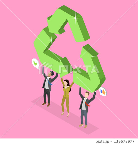 3D Isometric Flat Vector Illustration of Sustainability, Recycling And Reuse, Connecting People With Green Initiatives. 3D Isometric Flat Vector Illustration of Sustainability, Recycling And Reuse, Connecting People With Green Initiatives. 139678977