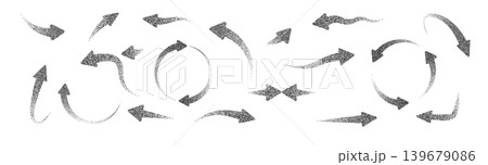 Digital arrow symbols with dotted halftone effects and geometric patterns. Contemporary graphic elements ideal for directional interface design and dynamic visual communication. Digital arrow symbols with dotted halftone effects and geometric patterns. Contemporary graphic elements ideal for directional interface design and dynamic visual communication. 139679086