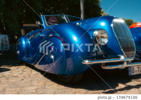 Berlin, Germany - May 2, 2026: Blue Classic Roadster at Auto Exhibition 139679186