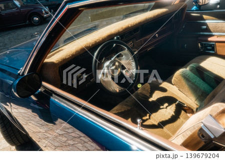 Berlin, Germany - May 2, 2026: Blue classic car interior 139679204