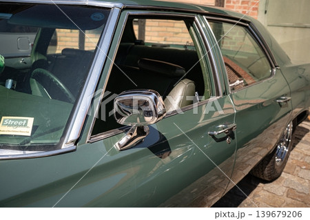 Berlin, Germany - May 2, 2026: Vintage Buick side mirror detail 139679206