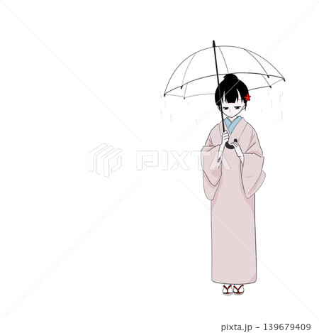 雨の日に立ち止まる着物女性 伏目 雨の日に立ち止まる着物女性 伏目 139679409