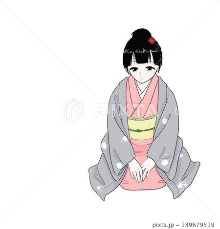 軽く座礼する着物女性　礼儀作法イメージ 139679519