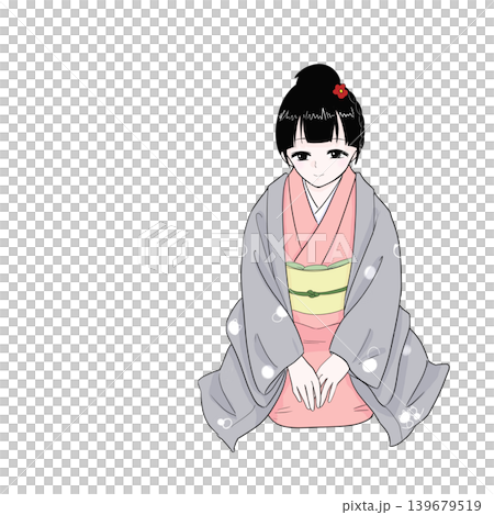 軽く座礼する着物女性　礼儀作法イメージ 139679519