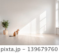 自然光とグリーンが映える静かなミニマル空間と猫 139679760