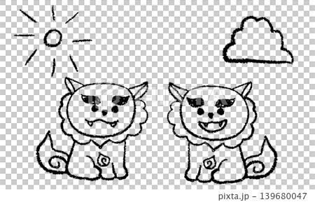 Hand-drawn illustration of a Shisa (Okinawan guardian lion) outdoors 139680047