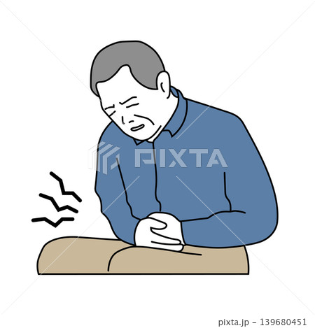 腹痛・吐き気で苦しむ中高年男性のカラー線画イラスト 腹痛・吐き気で苦しむ中高年男性のカラー線画イラスト 139680451