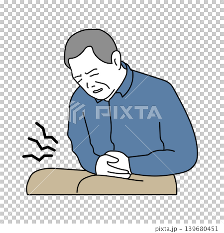 腹痛・吐き気で苦しむ中高年男性のカラー線画イラスト 腹痛・吐き気で苦しむ中高年男性のカラー線画イラスト 139680451