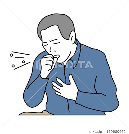 咳き込みながら胸を押さえる中高年男性のカラー線画イラスト 咳き込みながら胸を押さえる中高年男性のカラー線画イラスト 139680452