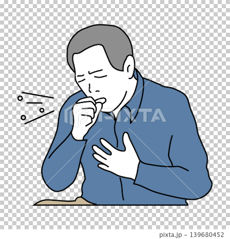 咳き込みながら胸を押さえる中高年男性のカラー線画イラスト 咳き込みながら胸を押さえる中高年男性のカラー線画イラスト 139680452