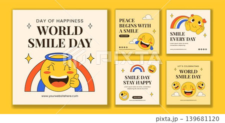 World Smile Day Healthcare Social Media Post Flat Cartoon Hand Drawn Background Illustration 139681120