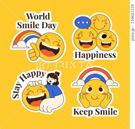 World Smile Day Flat Cartoon Hand Drawn Healthcare Social Media Label Illustration 139681129