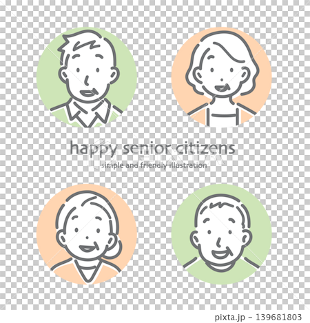 Icon-style avatar set of smiling senior women and senior men; simple and stylish line art illustrations. Icon-style avatar set of smiling senior women and senior men; simple and stylish line art illustrations. 139681803