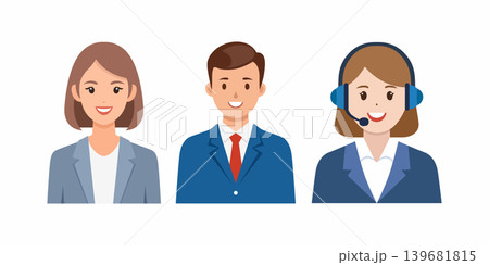 Professional business people including a woman with headset business professionals colleagues corporate customer operator communication consultant assistance employment resources humanity Professional business people including a woman with headset business professionals colleagues corporate customer operator communication consultant assistance employment resources humanity 139681815