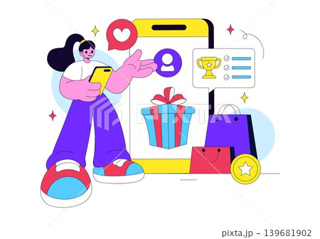 Loyalty Program Vector Illustration Featuring Customer Rewards, Shopping Benefits, Membership Points and Digital Cashback Design Loyalty Program Vector Illustration Featuring Customer Rewards, Shopping Benefits, Membership Points and Digital Cashback Design 139681902