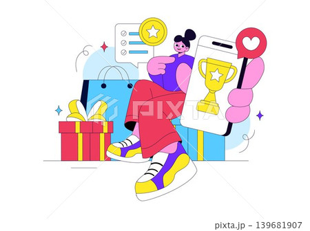 Loyalty Program Vector Illustration Featuring Customer Rewards, Shopping Benefits, Membership Points and Digital Cashback Design 139681907
