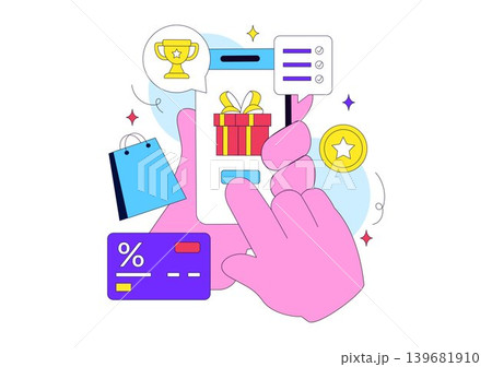 Loyalty Program Vector Illustration Featuring Customer Rewards, Shopping Benefits, Membership Points and Digital Cashback Design 139681910