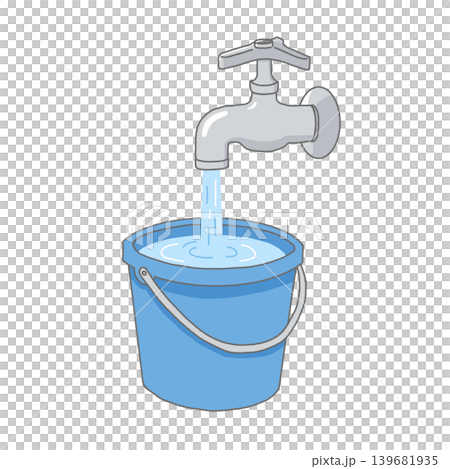 圖示：從水龍頭向水桶中註水－節約用水 139681935