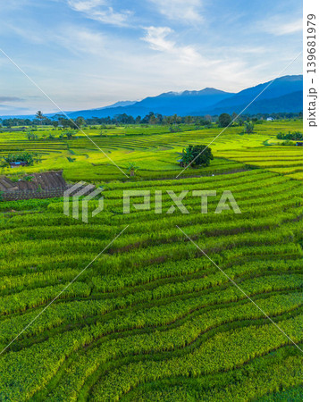 The natural beauty of the Indonesian mountains with beautiful tropical forests at sunrise The natural beauty of the Indonesian mountains with beautiful tropical forests at sunrise 139681979