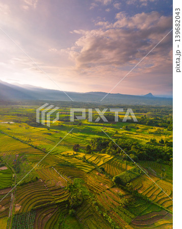The natural beauty of the Indonesian mountains with beautiful tropical forests at sunrise 139682043