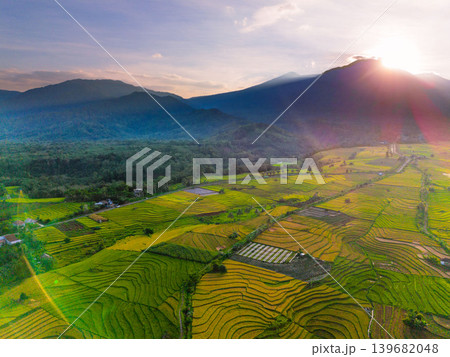 The natural beauty of the Indonesian mountains with beautiful tropical forests at sunrise The natural beauty of the Indonesian mountains with beautiful tropical forests at sunrise 139682048