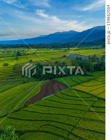 The natural beauty of the Indonesian mountains with beautiful tropical forests at sunrise The natural beauty of the Indonesian mountains with beautiful tropical forests at sunrise 139682084