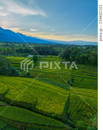 The natural beauty of the Indonesian mountains with beautiful tropical forests at sunrise The natural beauty of the Indonesian mountains with beautiful tropical forests at sunrise 139682101