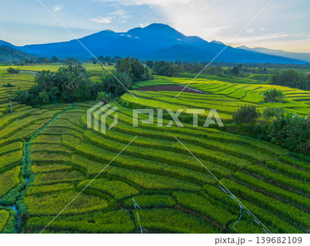 The natural beauty of the Indonesian mountains with beautiful tropical forests at sunrise The natural beauty of the Indonesian mountains with beautiful tropical forests at sunrise 139682109