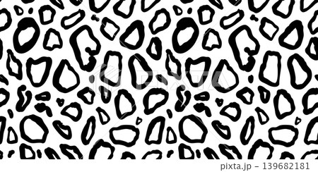 Seamless pattern black spots wild skin, drawing of jaguar, cheetah, leopard skin black isolated on white Seamless pattern black spots wild skin, drawing of jaguar, cheetah, leopard skin black isolated on white 139682181