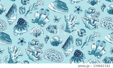 Seamless pattern with blue and aquamarine colors with corals and shells on the seabed Seamless pattern with blue and aquamarine colors with corals and shells on the seabed 139682182
