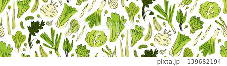 Long seamless pattern banner border with fresh farm seasonal vegetables, sustainable gardening, eco farming 139682194