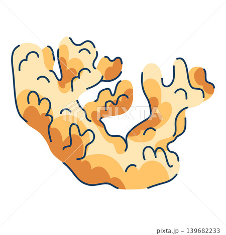 Orange colored doodle style arborescent coral with multiple branches, habitat for marine fish, coral reef element for decoration and coloring 139682233